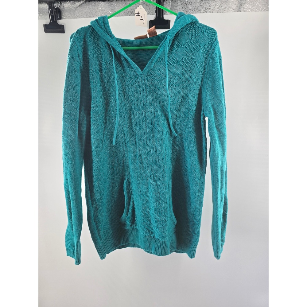 NorthCrest‎ Classic Womens Blue Grass Teal Textured Knit Pullover Hoodie Size M
